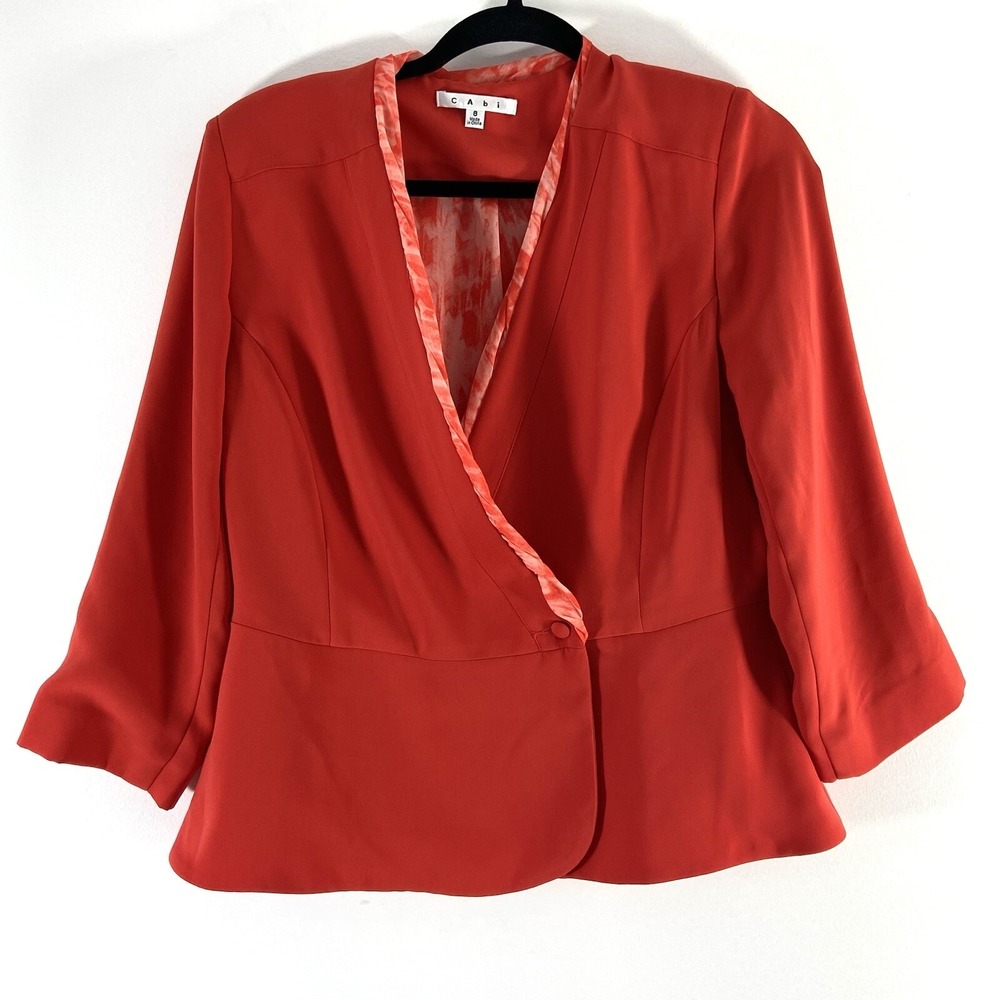 Cabi Jacket Women's 8 Orange Wrap Blazer 3/4 sleeves Double Breasted